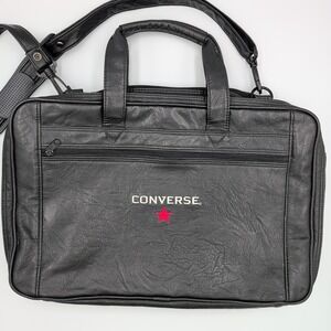 Converse Shoulder PC Bag‎ Faux Soft Leather Clutch Black - Rare Vintage